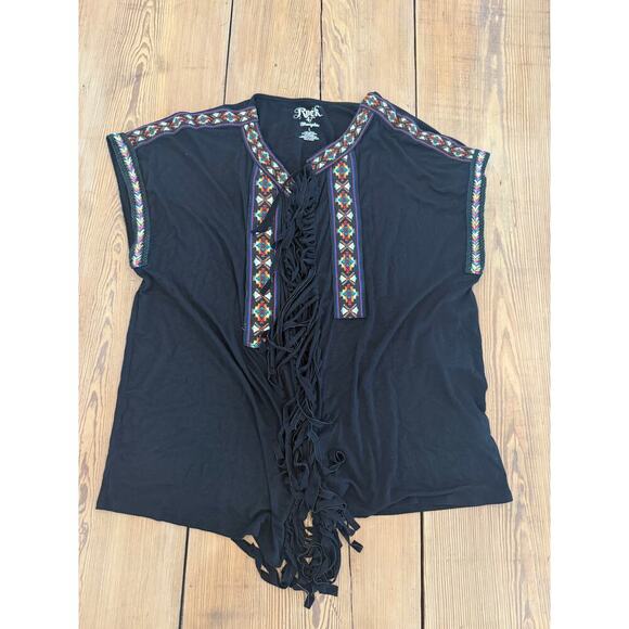 NWT Wrangler Rock 47 Embroidered Fringe Short Sleeve Open Front Cardigan Large - Picture 1 of 6